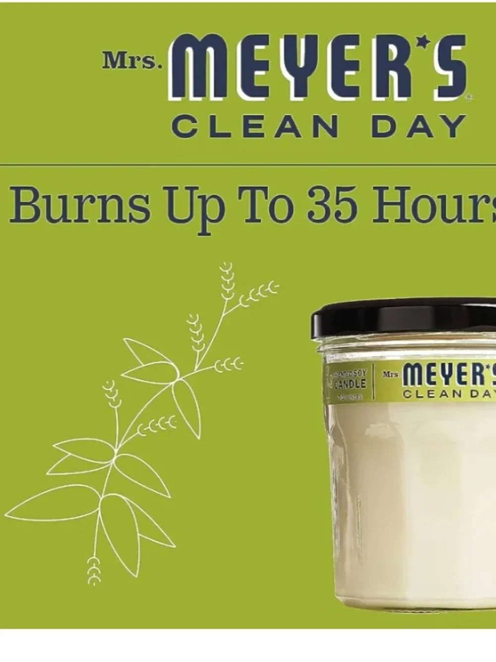 MRS.MYER'S CLEAN DAY LINE -SOY VERBENA FRAGRANCE- 35 HOUR BURNING-WHITE CANDLE